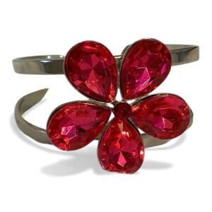 Pink and Silver Large Crystal Flower Bracelet